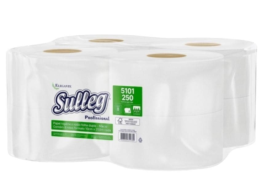 Papel higienico rolao 250 metros branco folha dupla 30 gramas sulleg caixa com 8 rolos