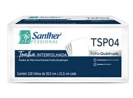 Toalha de papel 20,5x21,5 branco santher 2 dobras folha quadrupla 70 gramas caixa com 1200 folhas TSP04