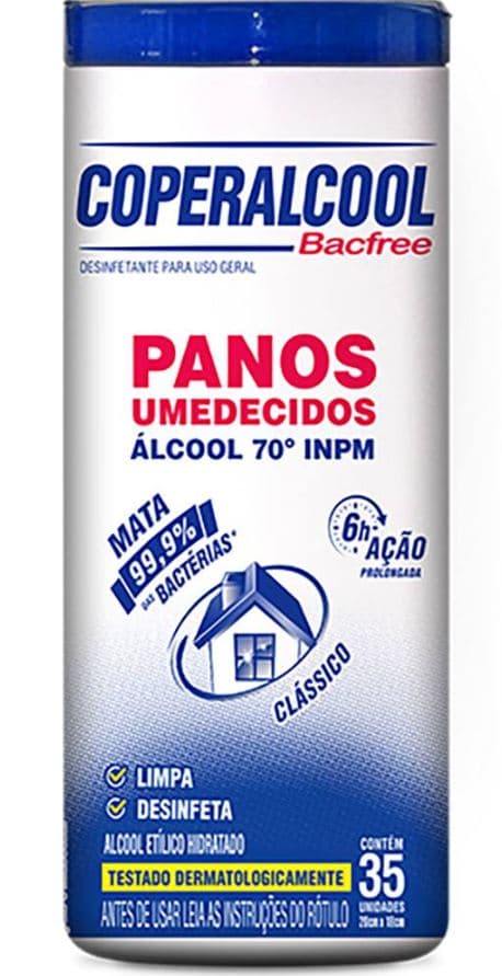Pano limpeza umedecido com alcool 70 bacfree classic coperalcool