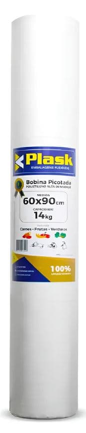Bobina plastica picotada 60x90 plask aproximado rolo com125 unidades fardo com 6 rolos