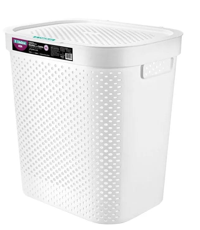 Cesto plastico roupa log premium 45 litros com tampa OR52310 ordene
