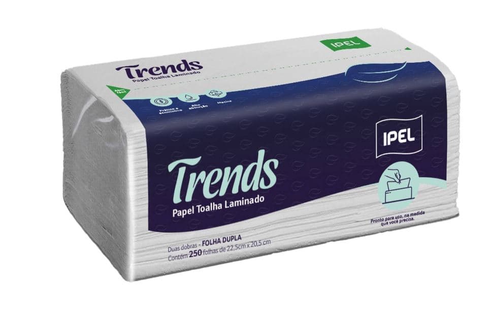 Toalha papel 22,5x20,5 folha dupla ipel trends laminado 28 gramas pacote com 250 caixa com 5000 unidades