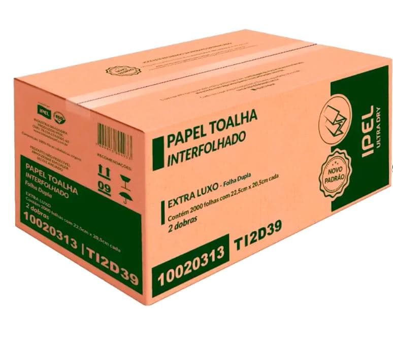 Toalha papel 22,5x20,5 branco folha dupla 2 dobras ipel ultra dry 38 gramas caixa com 2000