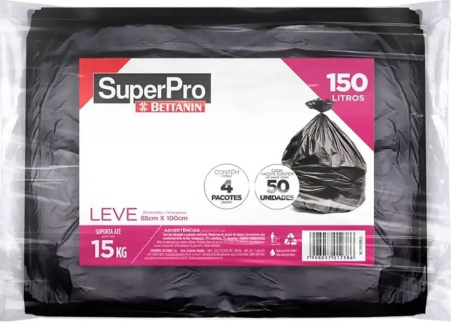 Saco lixo preto 85x100 leve superpro suporta 15 quilos SP18150PLA pacote com 50 unidades