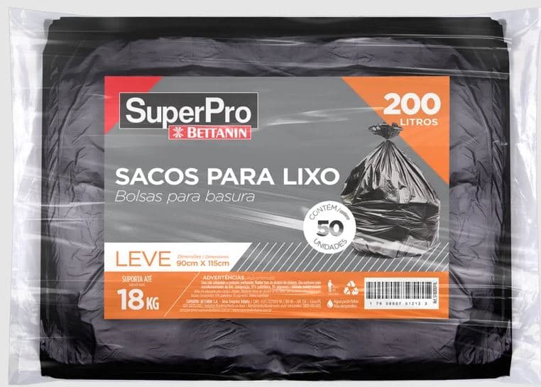 Saco lixo preto 85x100 leve superpro suporta 18 quilos SP18200LAN pacote com 50 unidades