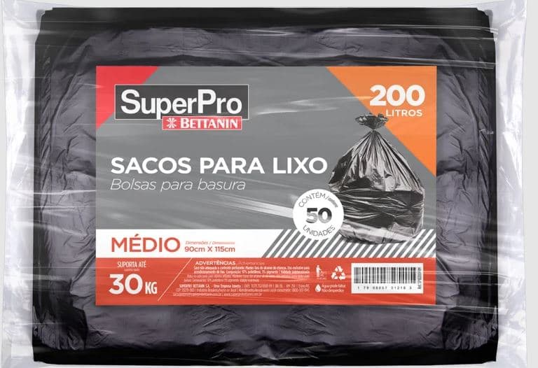 Saco lixo preto 90x115 medio superpro suporta 30 quilos SP18250MAN pacote com 50 unidades